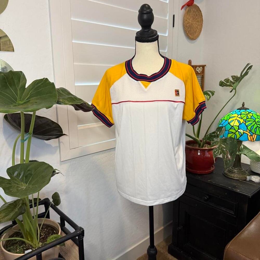 Nike Dri-FIT 80s Inspired Tennis Top White Yellow Colorblock XL